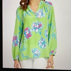 Lilly Pullitzer Elsa Blouse Green Tossed